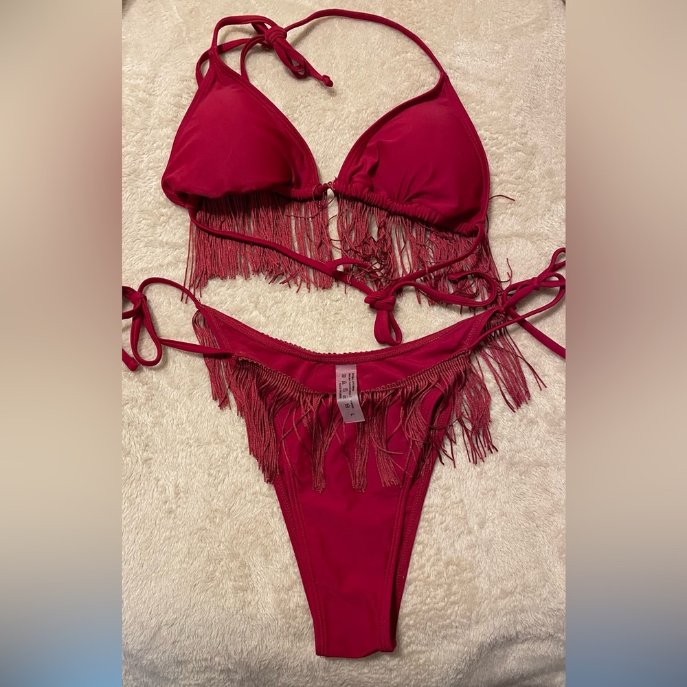 SHEIN New Large Wine color Fringe Bikini